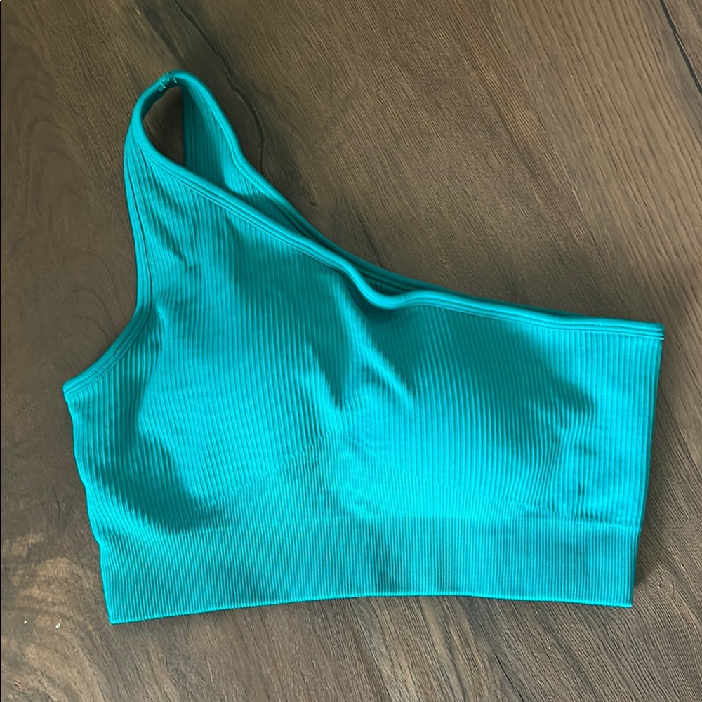 One-Shoulder Teal Swim Top